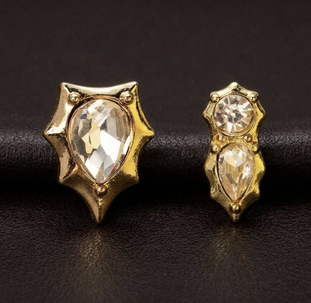 Medieval Goddess Revival Crystal Earrings Museum Mismatch Gold Boho Teardrop Art